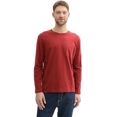TOM TAILOR basic långärmad med bröstficka, 13721 – Vinröd, M TOM TAILOR basic långärmad med bröstficka, 13721 – Vinröd, M