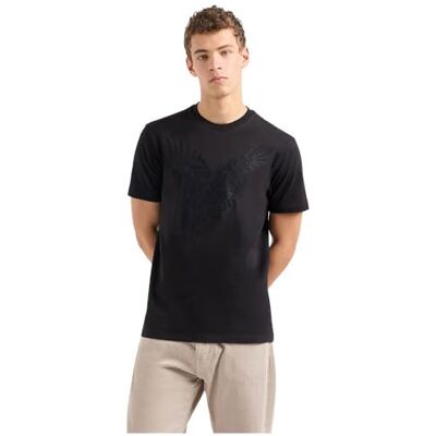 Giorgio Armani Herr stor broderad Eagle regular fit bomull jersey T-shirt, svart, L Giorgio Armani Herr stor broderad Eagle regular fit bomull jersey T-shirt, svart, L