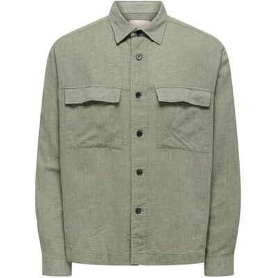 Only & Sons Onscaiden Ls Overshirt Linen Blend Noos, träsk, S Only & Sons Onscaiden Ls Overshirt Linen Blend Noos, träsk, S
