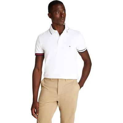 Tommy Hilfiger herr FLAG CUFF SLIM FIT POLO MW0MW38458 S/S Polo, vit, L, Vit (vit), L Tommy Hilfiger herr FLAG CUFF SLIM FIT POLO MW0MW38458 S/S Polo, vit, L, Vit (vit), L