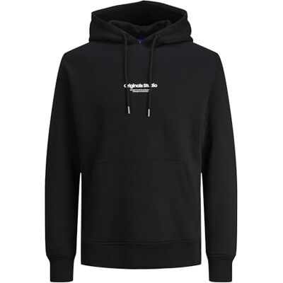 JACK & JONES Huvtröja med tryck för män, svart, S JACK & JONES Huvtröja med tryck för män, svart, S