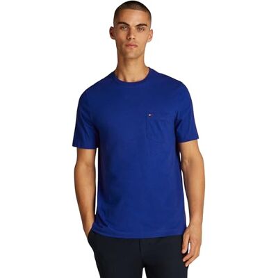 Tommy Hilfiger kortärmad Essential T-shirt för män med bröstficka, Blå (kil blå), 3XL Tommy Hilfiger kortärmad Essential T-shirt för män med bröstficka, Blå (kil blå), 3XL