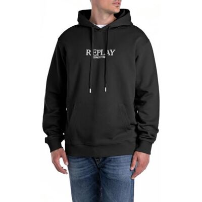 Replay Herr regular fit huvtröja huvtröja av bomull, 098 svart, 3XL Replay Herr regular fit huvtröja huvtröja av bomull, 098 svart, 3XL
