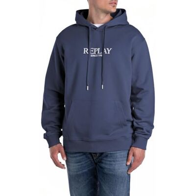 Replay Herr regular fit huvtröja huvtröja av bomull, 282 medium blå, XXL Replay Herr regular fit huvtröja huvtröja av bomull, 282 medium blå, XXL