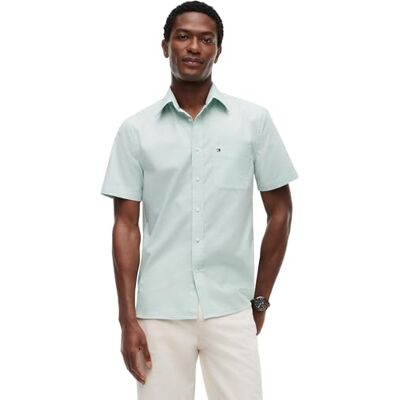 Tommy Hilfiger Herr Light Oxford Solid Ss Bd Skjorta MW0MW42285, Grön, L Tommy Hilfiger Herr Light Oxford Solid Ss Bd Skjorta MW0MW42285, Grön, L