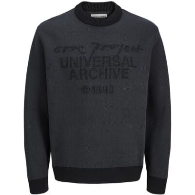 JACK & JONES Jcoscope, stickad jacquard, crew neck, svart, S JACK & JONES Jcoscope, stickad jacquard, crew neck, svart, S