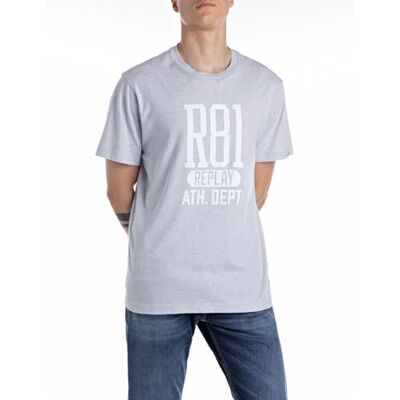 Replay Herr regular fit T-shirt av bomull, M54 Sky Grey Melange, XS Replay Herr regular fit T-shirt av bomull, M54 Sky Grey Melange, XS
