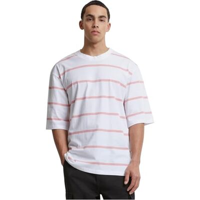Urban Classics T-shirt för män överdimensionerad ärm modern randig te vit/lemonadrosa L, Vit/citronadrosa, L Urban Classics T-shirt för män överdimensionerad ärm modern randig te vit/lemonadrosa L, Vit/citronadrosa, L