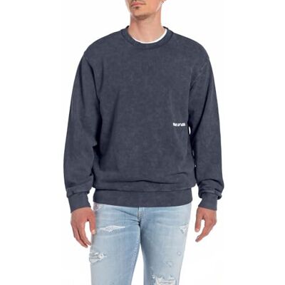 Replay Sweatshirt för män, avslappnad passform, 277 blå denim, XS Replay Sweatshirt för män, avslappnad passform, 277 blå denim, XS