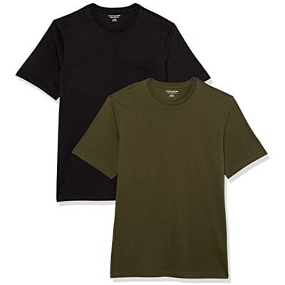 Amazon Essentials herr normal passform kortärmad rund hals ficka t-shirt, paket med 2, svart/oliv, X-Large Amazon Essentials herr normal passform kortärmad rund hals ficka t-shirt, paket med 2, svart/oliv, X-Large