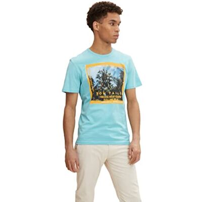 TOM TAILOR Herr T-shirt med fototryck 1031584, 12433 Mint Haze, L TOM TAILOR Herr T-shirt med fototryck 1031584, 12433 Mint Haze, L
