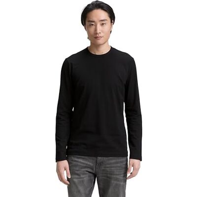TOM TAILOR Långärmad T-shirt för män, 29999 Svart, L TOM TAILOR Långärmad T-shirt för män, 29999 Svart, L