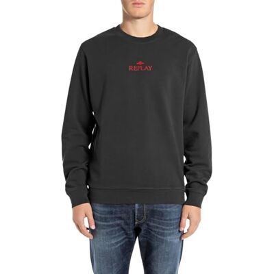 Replay Sweatshirt för män, normal passform med rund hals, 098 svart, 3XL Replay Sweatshirt för män, normal passform med rund hals, 098 svart, 3XL