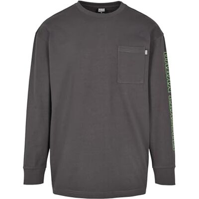 Urban Classics Herr långärmad neon logo boxy pocket Ls T-shirt, Mörkskugga, M Urban Classics Herr långärmad neon logo boxy pocket Ls T-shirt, Mörkskugga, M