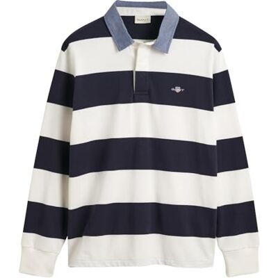 GANT Reg Chambray randig tung rugger t-shirt för män, Äggskal, XXL GANT Reg Chambray randig tung rugger t-shirt för män, Äggskal, XXL