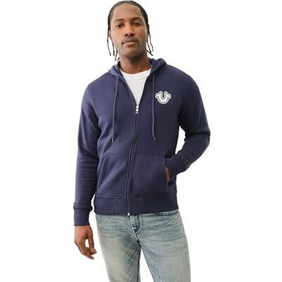 True Religion Huvtröja med dragkedja för män, Ess blå, XL True Religion Huvtröja med dragkedja för män, Ess blå, XL