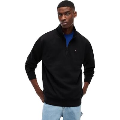 Tommy Jeans herr Tjm Reg Fleece 1/4 dragkedja Mock Neck DM0DM20339 halv dragkedja tröja, SVART (svart), XS Tommy Jeans herr Tjm Reg Fleece 1/4 dragkedja Mock Neck DM0DM20339 halv dragkedja tröja, SVART (svart), XS