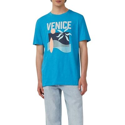 s.Oliver Bomulls-t-shirt med tryck fram och flamgarnstruktur, Turkos, XL s.Oliver Bomulls-t-shirt med tryck fram och flamgarnstruktur, Turkos, XL