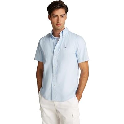 Tommy Hilfiger Herr FLEX POPLIN SOLID S/S SHIRT MW0MW37584 S/S skjorta, blå, S, Blå (söt blå), S Tommy Hilfiger Herr FLEX POPLIN SOLID S/S SHIRT MW0MW37584 S/S skjorta, blå, S, Blå (söt blå), S