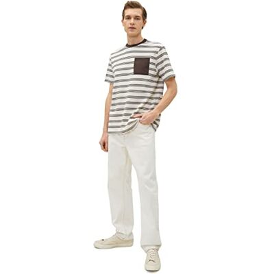 Koton Herr crew neck näsduk ficka detaljerad kortärmad T-shirt, Brun rand (5s1), L Koton Herr crew neck näsduk ficka detaljerad kortärmad T-shirt, Brun rand (5s1), L