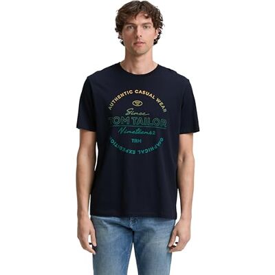 TOM TAILOR T-shirt för män med logotyptryck, 10668 – himmelskaptensblå, L TOM TAILOR T-shirt för män med logotyptryck, 10668 – himmelskaptensblå, L