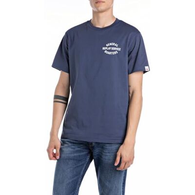 Replay Herr regular fit T-shirt av bomull, 282 medium blå, M Replay Herr regular fit T-shirt av bomull, 282 medium blå, M