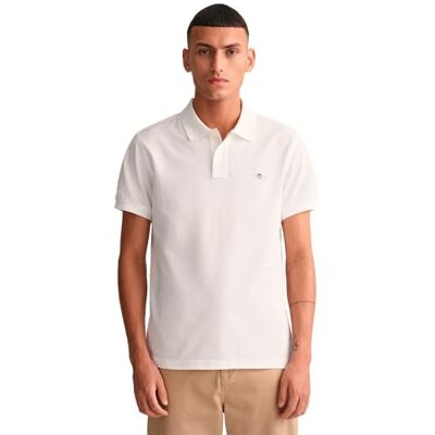 GANT Slim Shield SS Pique pikétröja för män, vit, standard, Vit, S GANT Slim Shield SS Pique pikétröja för män, vit, standard, Vit, S