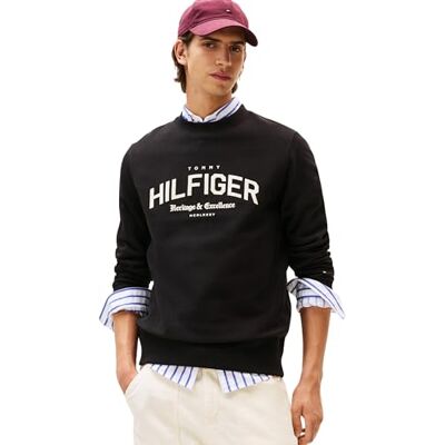 Tommy Hilfiger herr HILFIGER ARCH CREW NECK MW0MW40067 pullover tröja, svart, M, svart (svart), M Tommy Hilfiger herr HILFIGER ARCH CREW NECK MW0MW40067 pullover tröja, svart, M, svart (svart), M