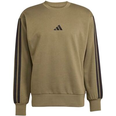 adidas herr Essential Three Stripes Fleece Sweatshirt, olive strata/black, L adidas herr Essential Three Stripes Fleece Sweatshirt, olive strata/black, L
