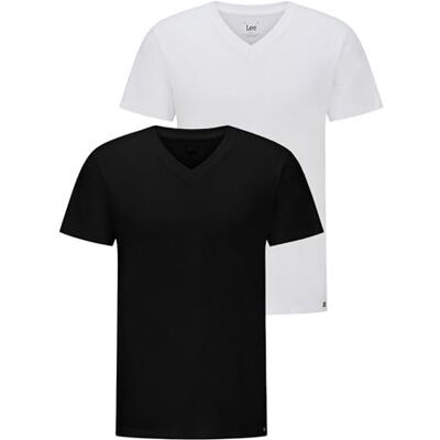 Lee Herr twin Pack V Neck svart vit T-shirt, Svartvit, L Lee Herr twin Pack V Neck svart vit T-shirt, Svartvit, L