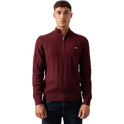 GANT bomullskabel, halv dragkedja, Bordeaux melange, 3XL GANT bomullskabel, halv dragkedja, Bordeaux melange, 3XL
