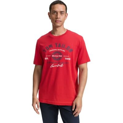 TOM TAILOR T-shirt för män med logotyptryck av bomull, 12830 – Samba röd, M TOM TAILOR T-shirt för män med logotyptryck av bomull, 12830 – Samba röd, M