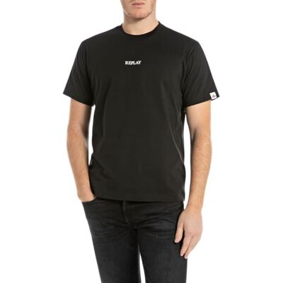 Replay T-shirt för män normal passform av bomull, 098 svart, S Replay T-shirt för män normal passform av bomull, 098 svart, S