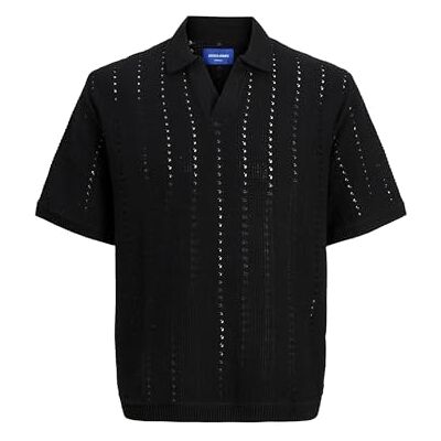 JACK & JONES Jorparos Knit Easter Ss Crochet Polo, svart, L JACK & JONES Jorparos Knit Easter Ss Crochet Polo, svart, L