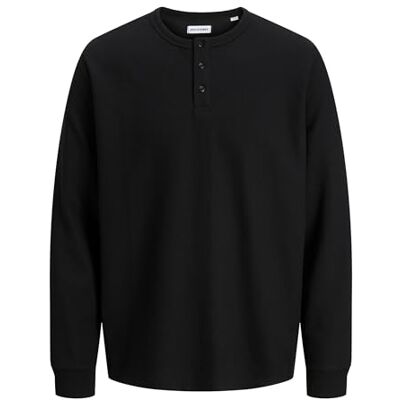 JACK & JONES Jjedover Henley Ls Tee Noos, svart, XXL JACK & JONES Jjedover Henley Ls Tee Noos, svart, XXL