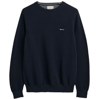 GANT Herr bomull piké C-neck tröja, Kvällsblå, XXL GANT Herr bomull piké C-neck tröja, Kvällsblå, XXL