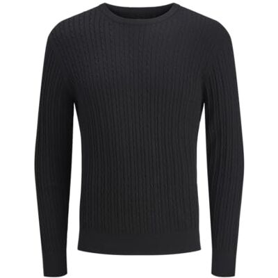 JACK & JONES Jjeemil stickad kabel crew neck Noos, svart, M JACK & JONES Jjeemil stickad kabel crew neck Noos, svart, M