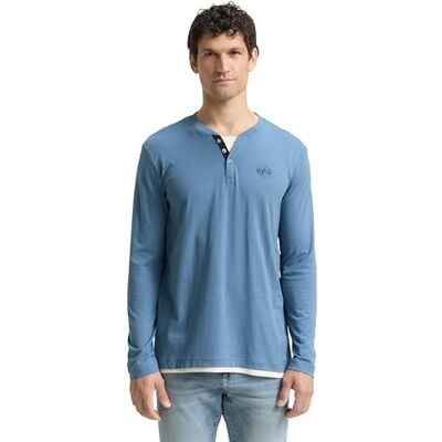 TOM TAILOR Långärmad T-shirt för män, 10980 – bleknar uniform blå, M TOM TAILOR Långärmad T-shirt för män, 10980 – bleknar uniform blå, M