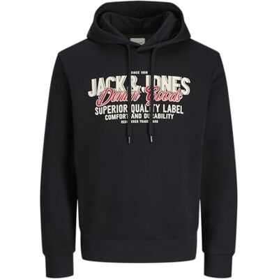 JACK & JONES Jjelogo Sweat Hood 2 Col 25/26 Noos, svart, L JACK & JONES Jjelogo Sweat Hood 2 Col 25/26 Noos, svart, L