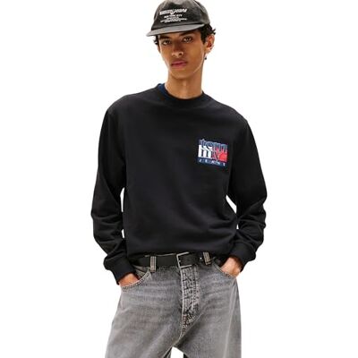 Tommy Jeans herr TJM REG RWB FLAG CREW EXT DM0DM22093, svart, XS, svart (svart), XS Tommy Jeans herr TJM REG RWB FLAG CREW EXT DM0DM22093, svart, XS, svart (svart), XS