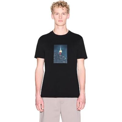 Giorgio Armani Men's One Block up, främre logotyp med gummibed fototryck t-shirt, svart, M Giorgio Armani Men's One Block up, främre logotyp med gummibed fototryck t-shirt, svart, M