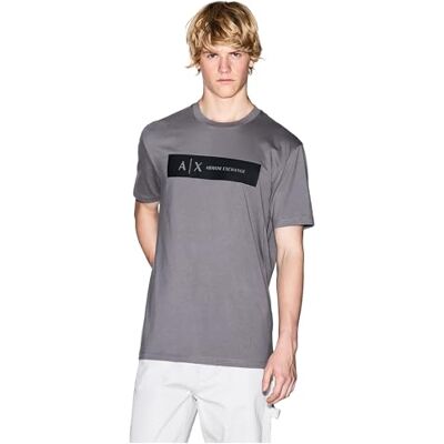 Giorgio Armani Kortärmad kontrastlogotyp för män, Mörkgull grå, L Giorgio Armani Kortärmad kontrastlogotyp för män, Mörkgull grå, L