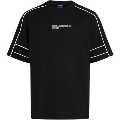 KARL LAGERFELD JEANS , Herr, Avslappad Kortärm Piping Tee, Avslappad Passform, Svart, M KARL LAGERFELD JEANS , Herr, Avslappad Kortärm Piping Tee, Avslappad Passform, Svart, M