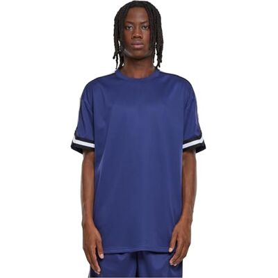Urban Classics T-shirt för män överdimensionerade ränder i mesh, Mörkblå, M Urban Classics T-shirt för män överdimensionerade ränder i mesh, Mörkblå, M