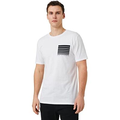 Koton Herr Crew Neck T-shirt Slim Fit Slogan Tryckt Kortärmad, Vit (000), S Koton Herr Crew Neck T-shirt Slim Fit Slogan Tryckt Kortärmad, Vit (000), S