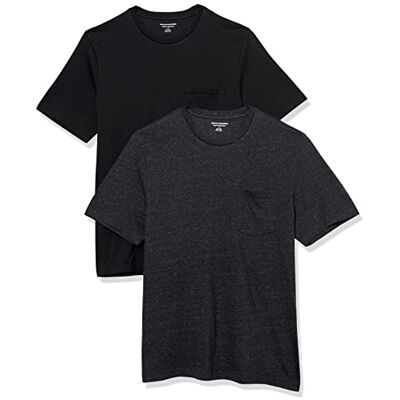 Amazon Essentials herr normal passform kortärmad rund hals ficka t-shirt, paket med 2, svart/kol ljung, liten Amazon Essentials herr normal passform kortärmad rund hals ficka t-shirt, paket med 2, svart/kol ljung, liten
