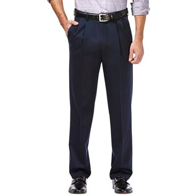 Haggar herr B&t järnfri premium kaki klassisk passform platt framsida expanderbar midjebyxa ledig, Mörk marinblå, 32W x 32L Haggar herr B&t järnfri premium kaki klassisk passform platt framsida expanderbar midjebyxa ledig, Mörk marinblå, 32W x 32L
