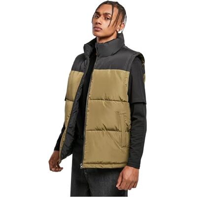 Urban Classics Mäns Block Puffer Vest, herrväst, finns i många olika färger, storlekar S till 5XL, svart/tinioliv, S Urban Classics Mäns Block Puffer Vest, herrväst, finns i många olika färger, storlekar S till 5XL, svart/tinioliv, S