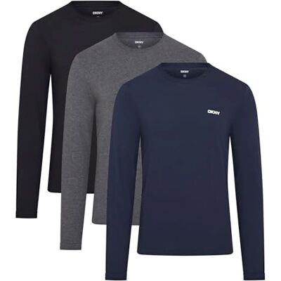 DKNY Mäns långärmad T-shirt, snidade snitt, lätt, i marinblå/Antracit/Svart, med rund hals och märkeslogotyp 100% bomull, super mjuk och bekväm att vara hemma., Navy/Charcoal/Black, S DKNY Mäns långärmad T-shirt, snidade snitt, lätt, i marinblå/Antracit/Svart, med rund hals och märkeslogotyp 100% bomull, super mjuk och bekväm att vara hemma., Navy/Charcoal/Black, S