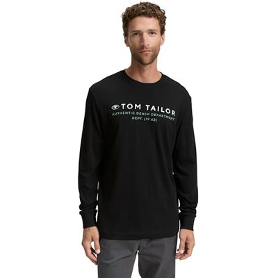 TOM TAILOR Långärmad T-shirt för män, 29999 Svart, XXL TOM TAILOR Långärmad T-shirt för män, 29999 Svart, XXL